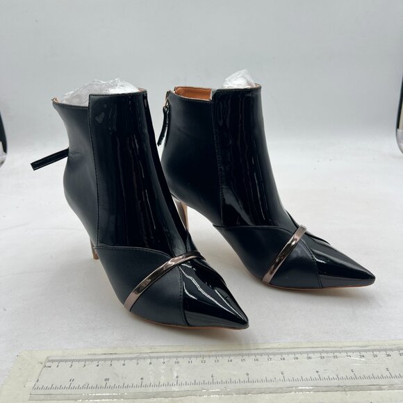 FSJ Black Glossy High Heel Ankle Boots Pointed Toe Bootie Chelsea Zipper Shoe - Picture 4 of 8